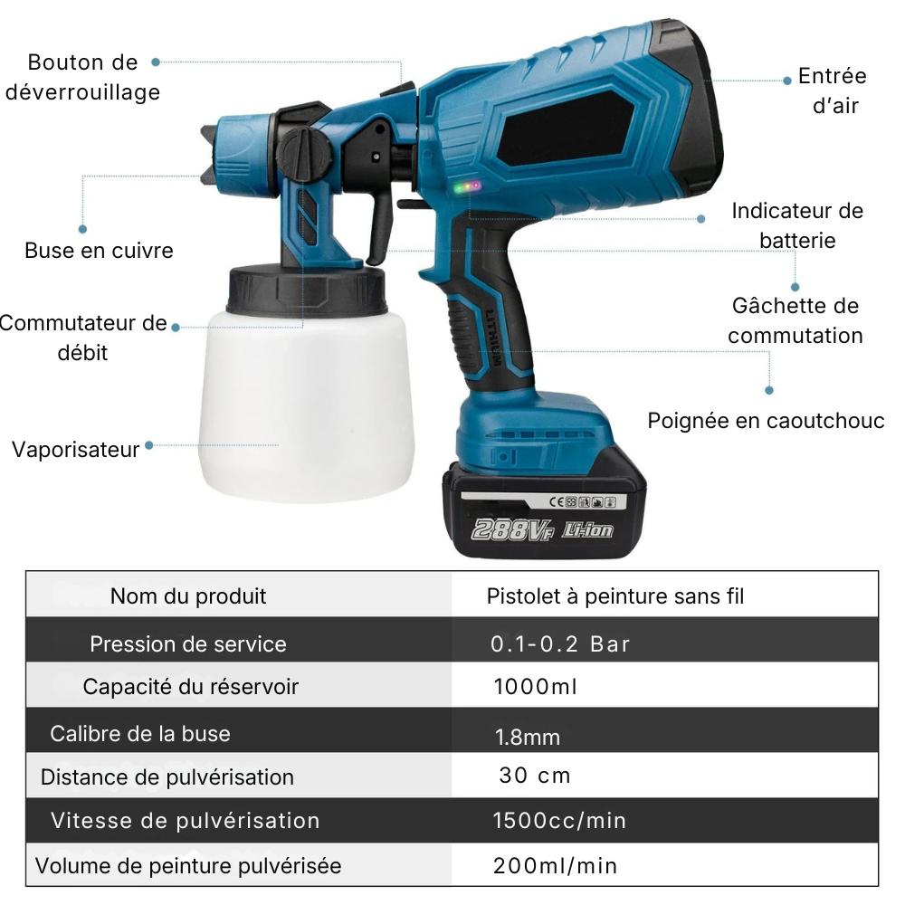 Pistolet à peinture sans fil 18V